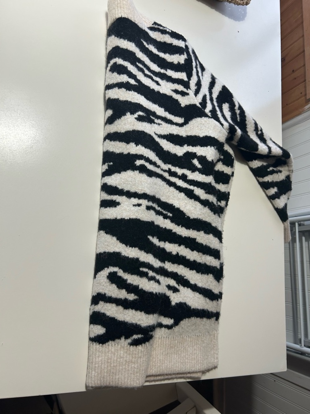 Zebra-Print Button Front Cardigan in Black & Cream - Picture 5 of 5